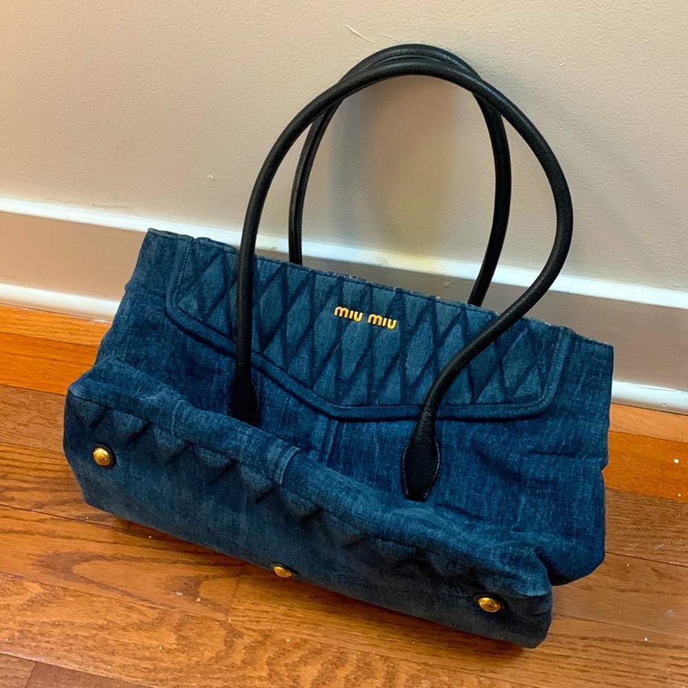 Miu miu very cool jean and black leather handbag